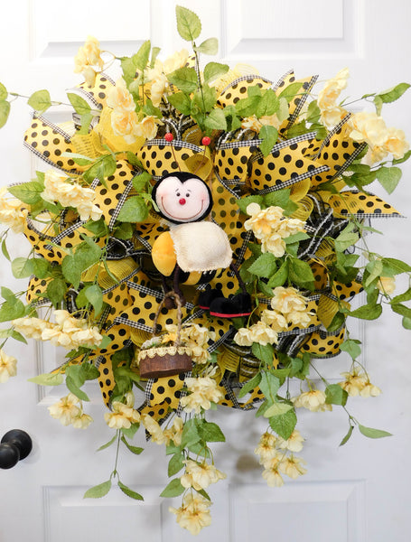 Bee Blessed Welcome Wreath Handmade Deco Mesh 24 inch or 28 inch diameter…  — What a Mesh By Diana