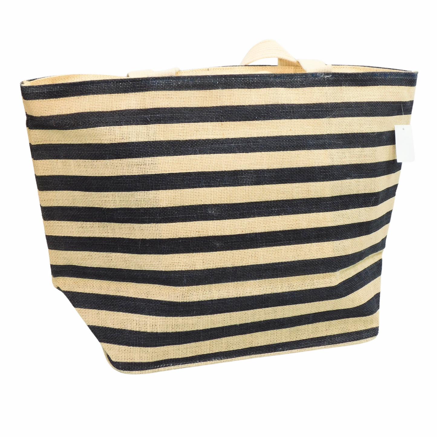 Personalized Large Jute Beach Bag - Navy and Ivory Striped Tote with Zipper - Summer Travel Bag with Pocket - Monogram Gift for Her