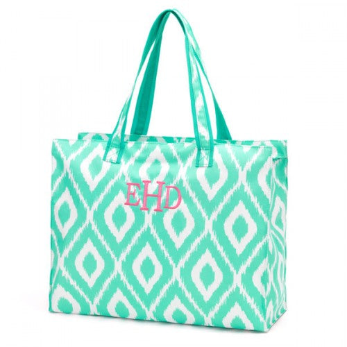 Personalized Beach Tote Bag with Zipper - Monogrammed Oversized Pool Bag - Aztec or Diamond Print Tote - Summer Travel Bag - Gift for Her