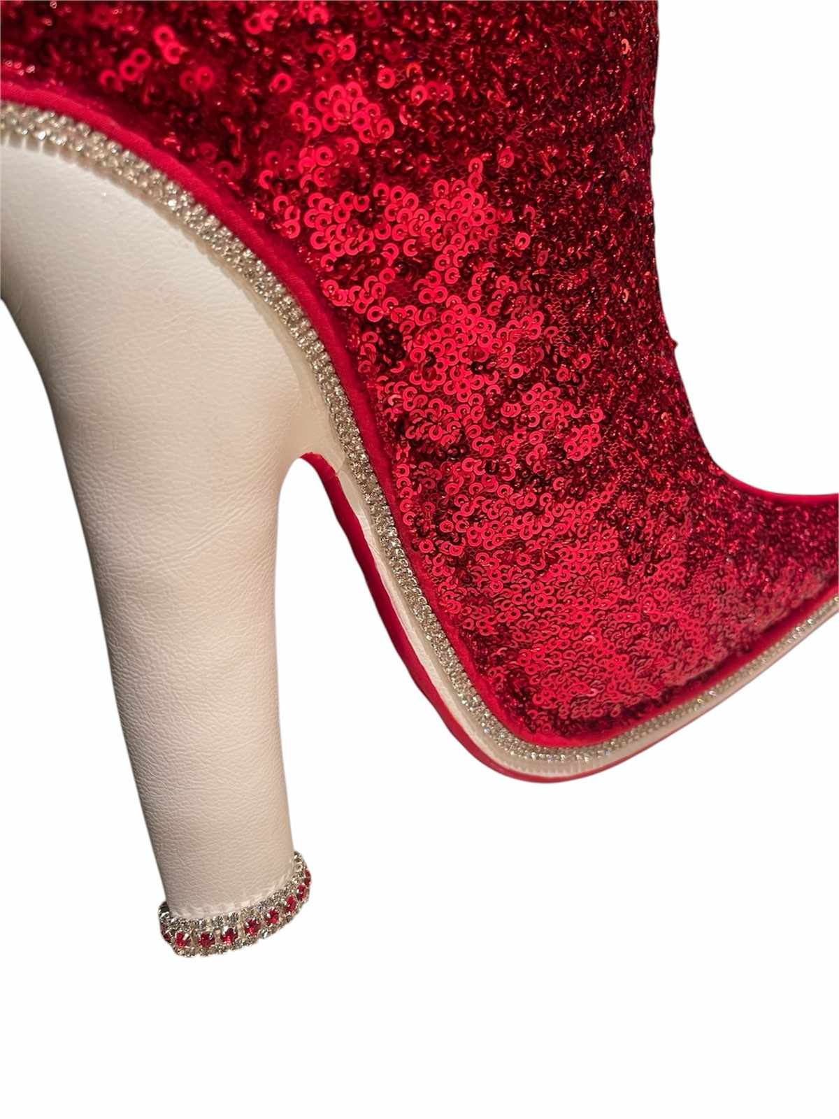 Valentine’s Day Bougie Boot Wreath Attachment – Red Glitter High Heel with Designer Bow