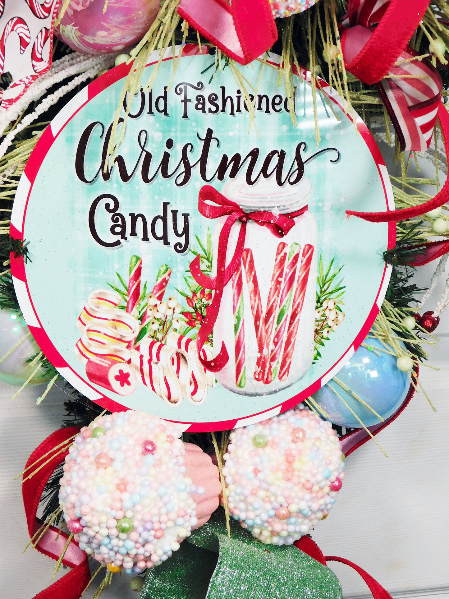 Old Fashioned Christmas Candy Swag – Festive Holiday Door Decor with Candy Cane & Peppermint Accents