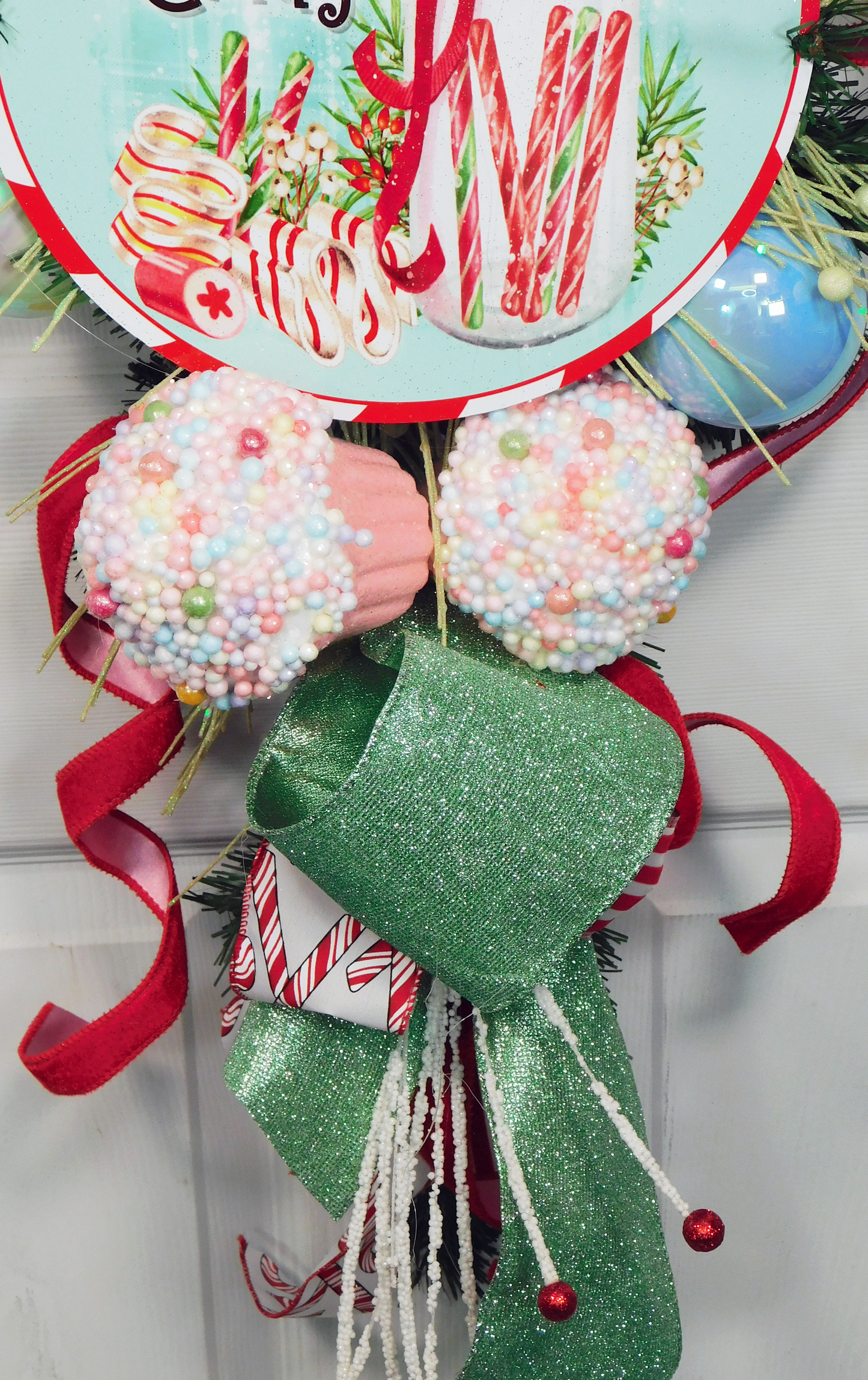 Old Fashioned Christmas Candy Swag – Festive Holiday Door Decor with Candy Cane & Peppermint Accents