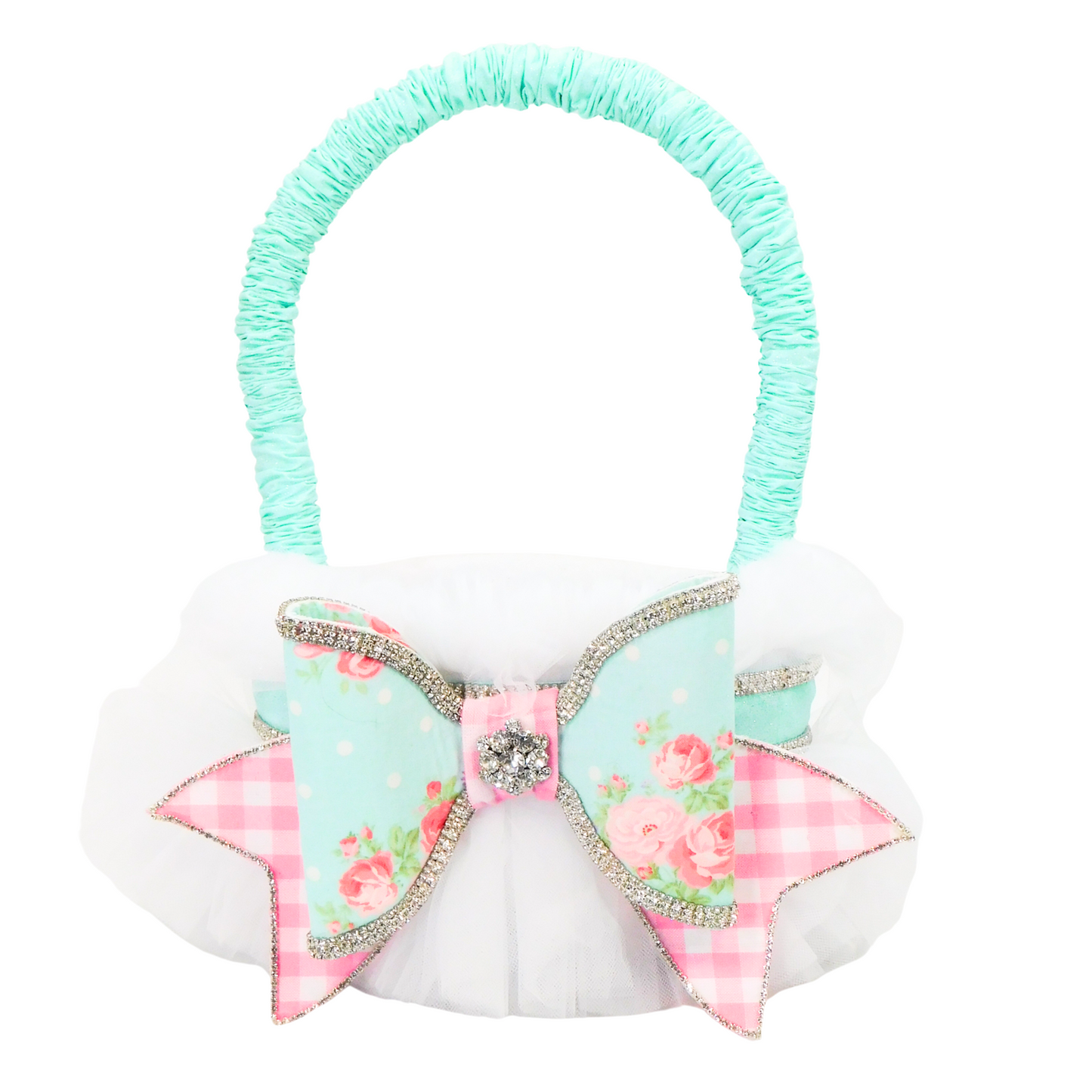 Easter Bougie Basket Wreath Attachment – Pastel Tulle Baskets with Rhinestone Bow, Shelf or Wreath Decor