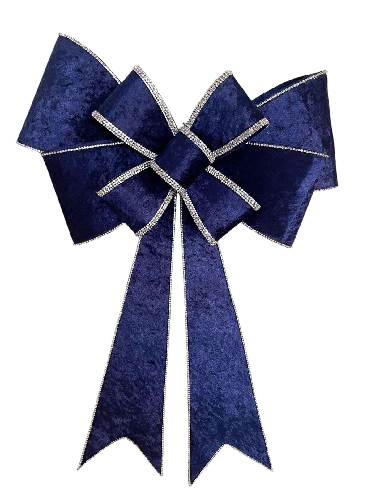 Luxury Velvet Holiday Bow with Rhinestone Trim and Detachable Tails – Perfect for Wreaths, Chair Backs, and Tree Toppers