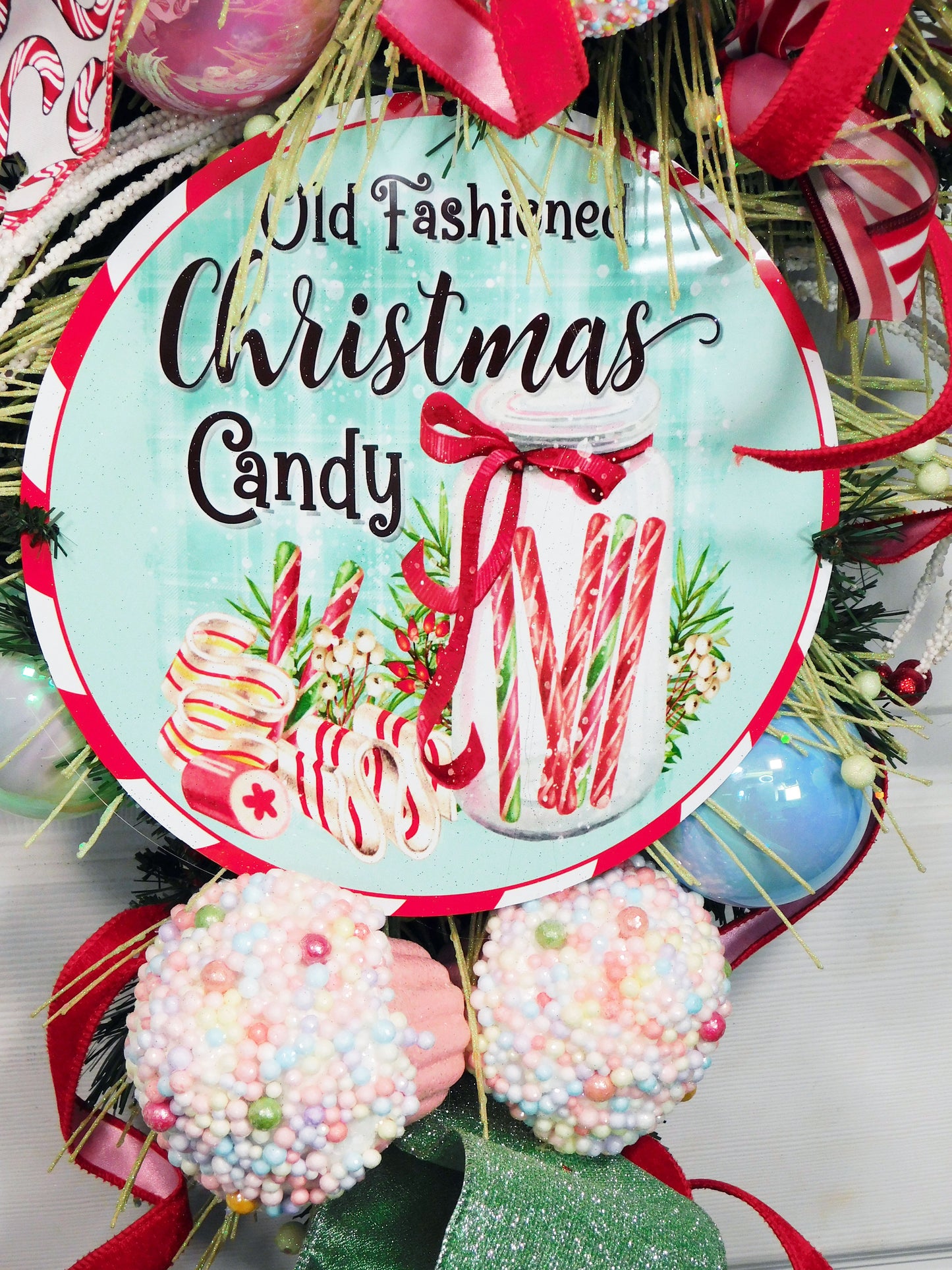 Old Fashioned Christmas Candy Swag – Festive Holiday Door Decor with Candy Cane & Peppermint Accents