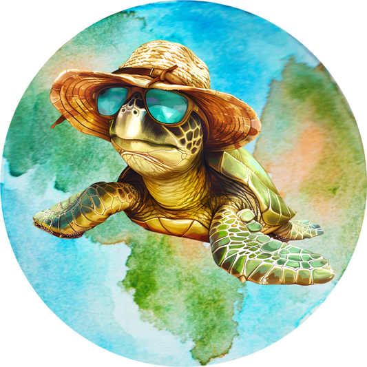 Cool Sea Turtle with Hat and Glasses Summer Sign