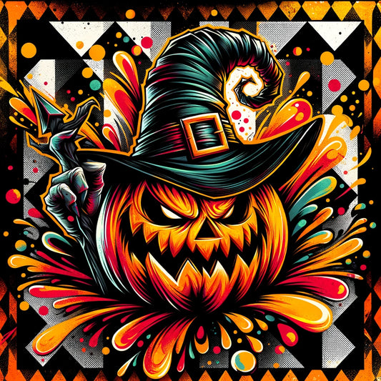 Halloween Witch Pumpkin Square Wreath Sign – Vibrant 10" Sublimated Door Decor