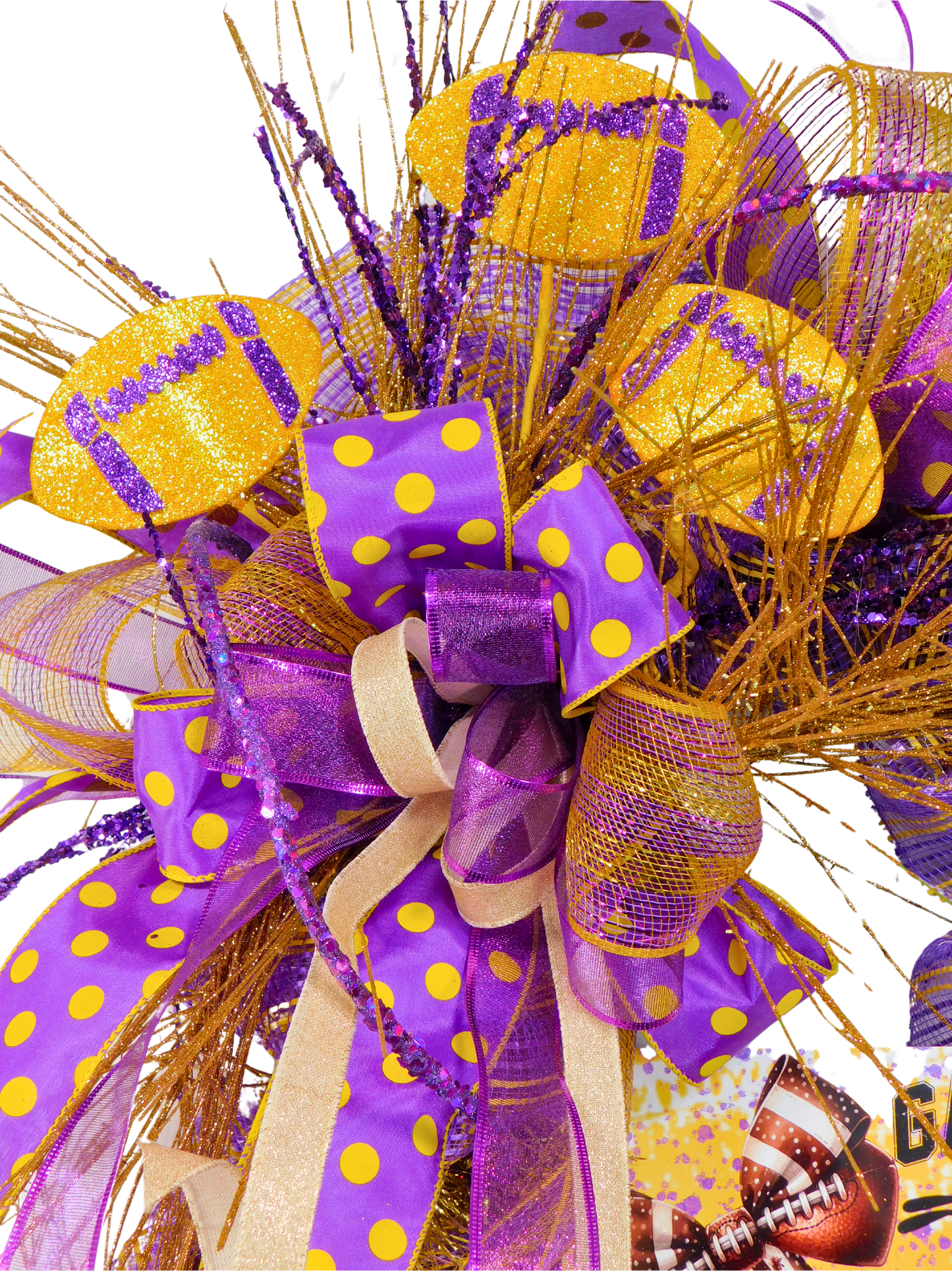 Game Day Wreath – Yellow Jacket Pride Football Door Decor with Purple & Gold Mesh Ribbon, Team Spirit Wreath