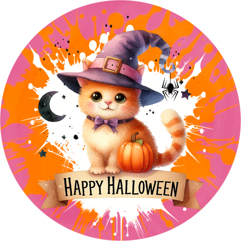 Spooky Halloween Kitty Sublimated Round Wreath Sign