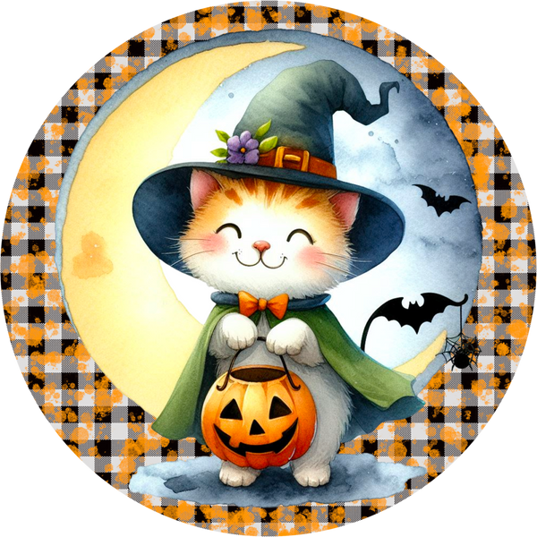 Halloween Trick or Treater Kitty Sublimated Round Wreath Sign ...