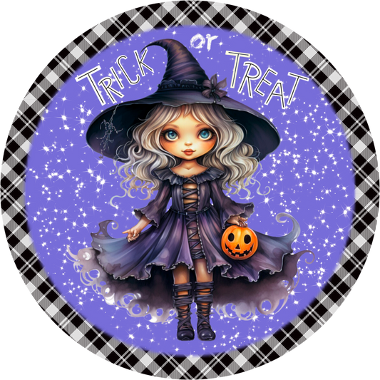 Halloween Trick or Treater Witchy Girl Sublimated Round Sign