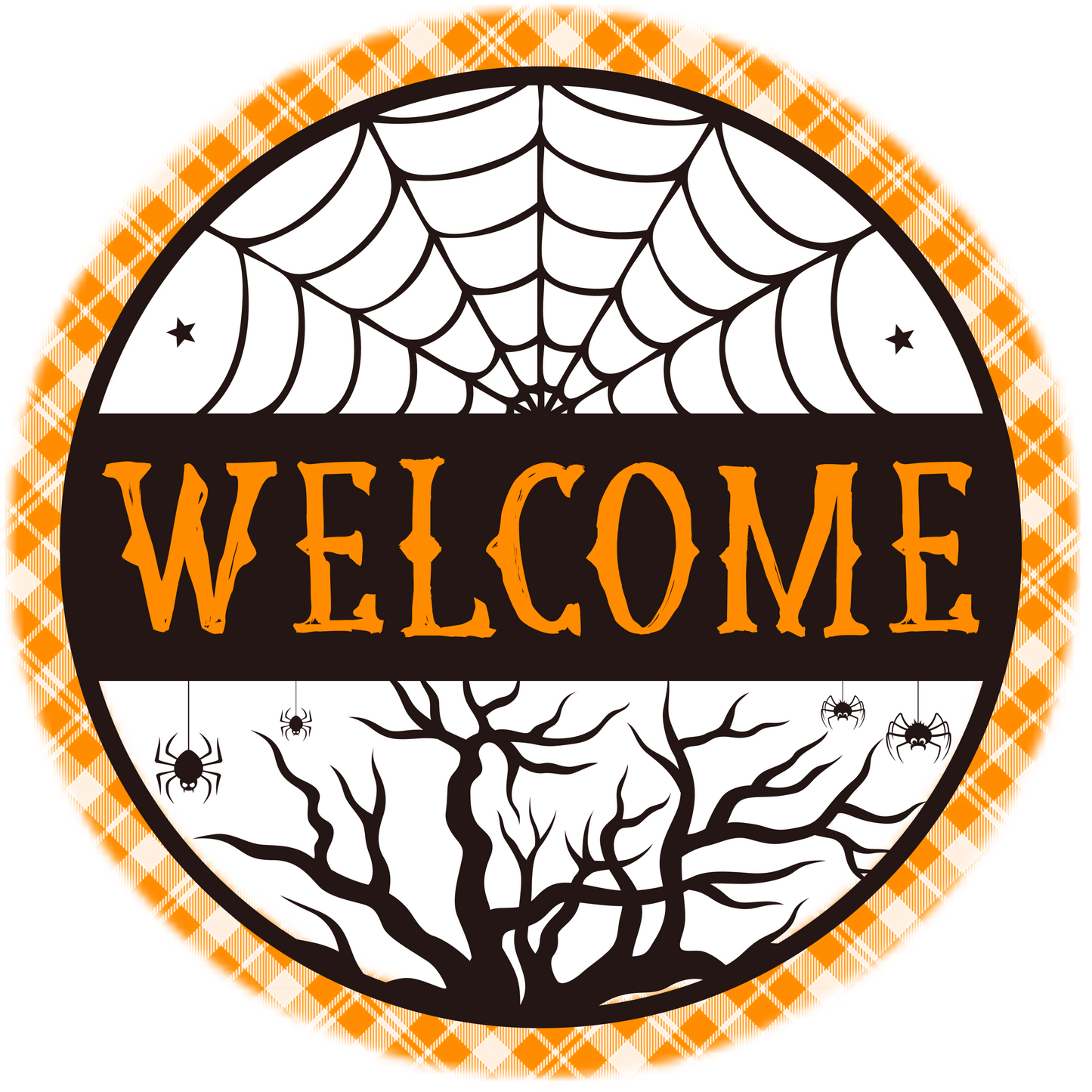 Halloween Spider Web Welcome Sublimated Round Wreath Sign