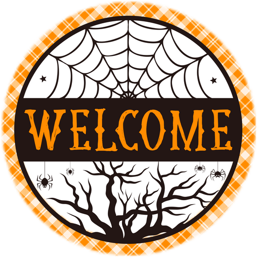 Halloween Spider Web Welcome Sublimated Round Wreath Sign