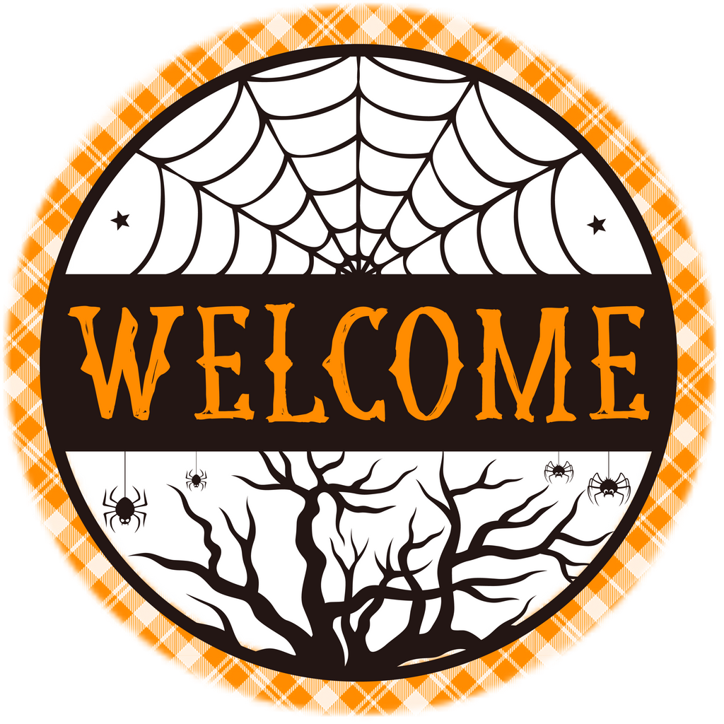 Halloween Spider Web Welcome Sublimated Round Wreath Sign