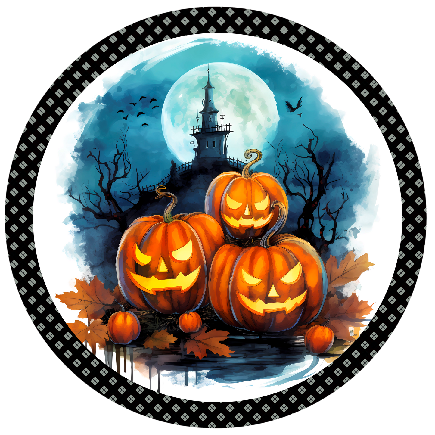 Jack-o-Lantern Spooky Castle Sublimated Round Sign