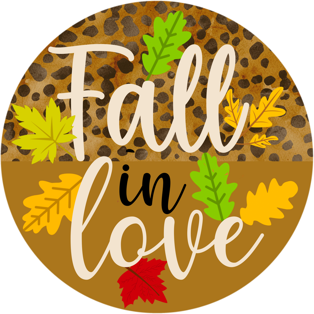 Fall In Love Metal Sublimated Round Wreath Sign - Handcrafted Autumn Decor