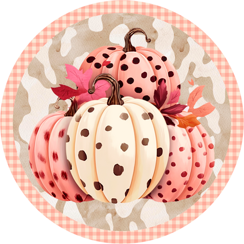 Fall Dotted Pink Pumpkin Sublimated Round Wreath Sign