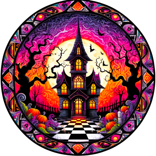 Spooky Haunted House Halloween Decor - Round Wreath Sign