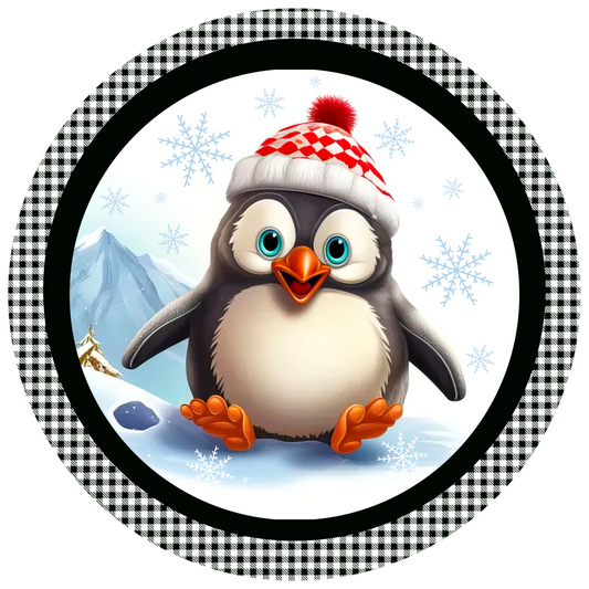 Cute Winter Penguin Sublimated Wreath Sign - Adorable Christmas Decor