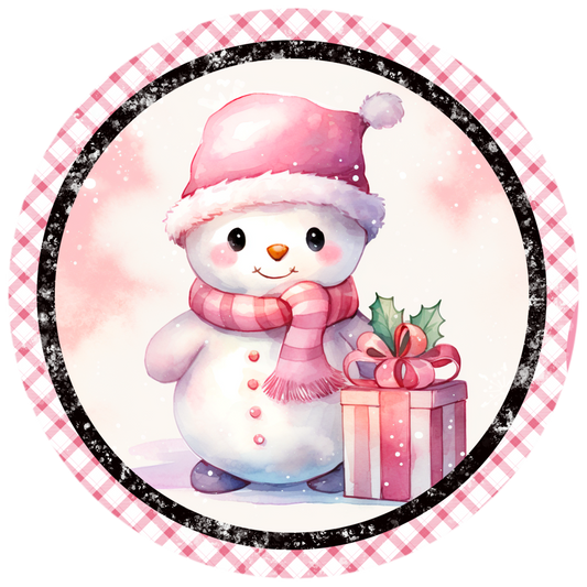 Cute Snowman Sublimated Wreath Sign - Winter Christmas Decor - Festive Door Plaque - 10" or 11.75" Round