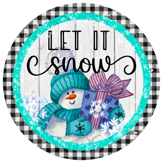 Let It Snow Sublimated Wreath Sign - Winter Snowman Decor - Festive Holiday Plaque - 10" or 11.75" Round