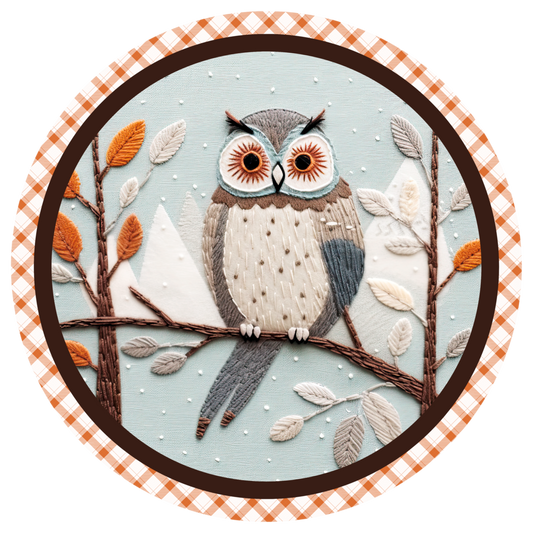 Whimsical Owl Wreath Sign - Handcrafted Woodland Decor - Autumn and Winter Home Decoration - 10" or 11.75" Round