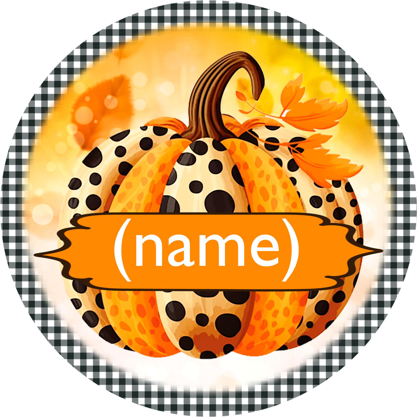 Grandkids 3" Name Plate for Grandkids Make Our Patch Perfect - Fall Pumpkin Metal Sign | Autumn Decor | Grandparent Gift | Gingham Border