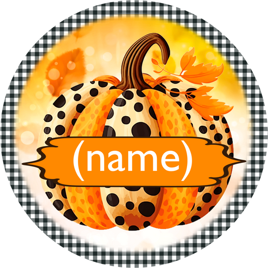 Grandkids 3" Name Plate for Grandkids Make Our Patch Perfect - Fall Pumpkin Metal Sign | Autumn Decor | Grandparent Gift | Gingham Border