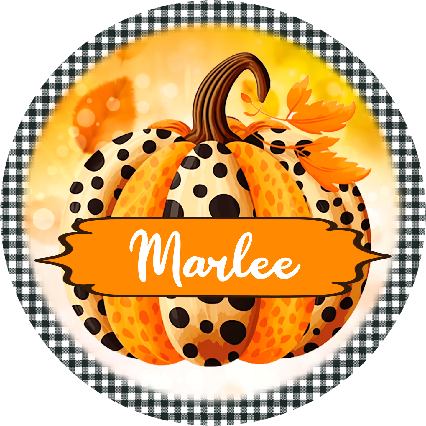 Grandkids 3" Name Plate for Grandkids Make Our Patch Perfect - Fall Pumpkin Metal Sign | Autumn Decor | Grandparent Gift | Gingham Border