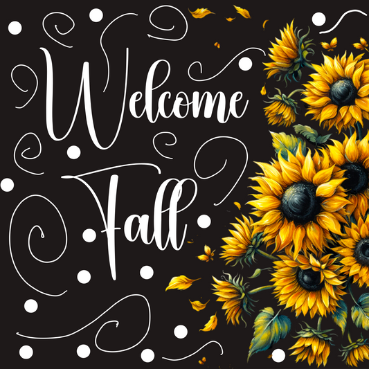 Welcome Fall 10" x 10" Sunflower Wreath Sign - Sublimated Autumn Decor - Rustic Seasonal Decoration