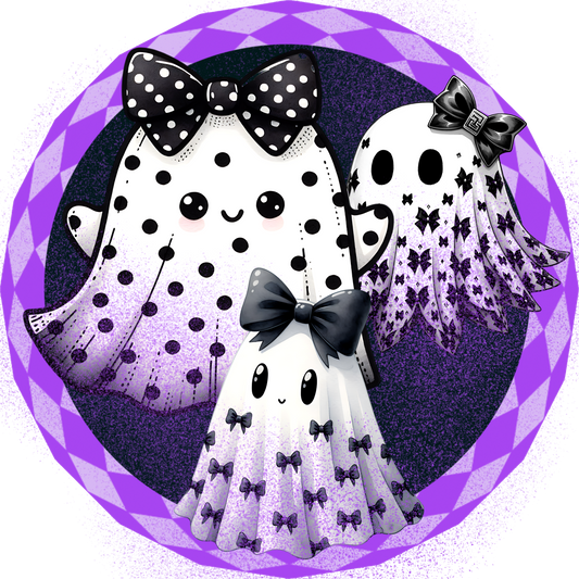 Polka Dot Ghost Trio Round Wreath Sign - Cute Halloween Decor - Available in 10" and 11.75":