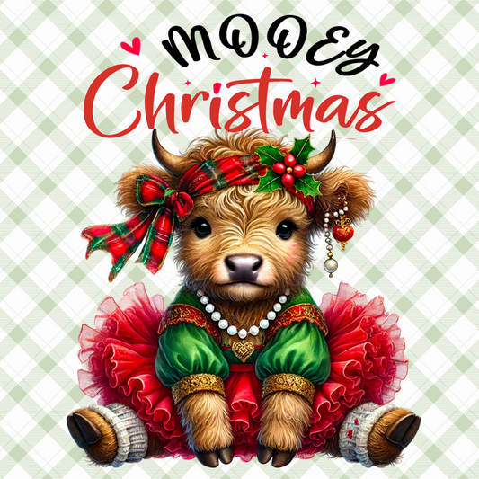 Mooey Christmas Highland Cow Wreath Sign - 10" Square Sublimated Holiday Decor, Festive Plaid Design