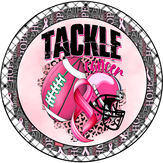 Tackle Cancer Breast Cancer Awareness Football Wreath Sign - Pink Ribbon Sports Decor