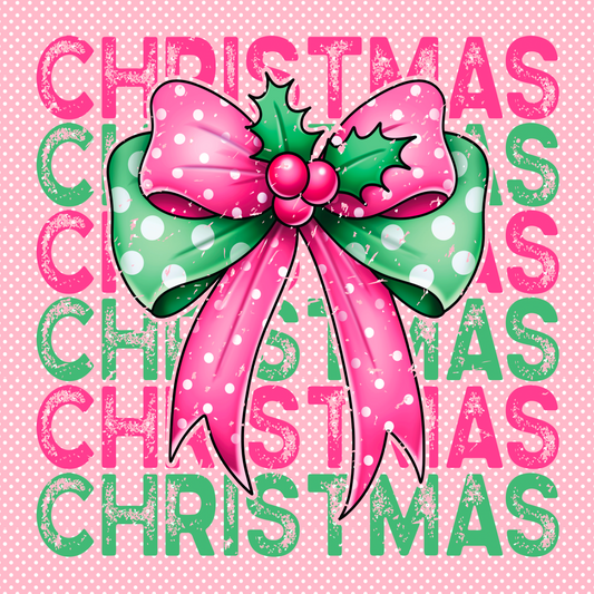 Pink & Green Christmas Bow Wreath Sign – Festive Polka Dot Decor, Holiday Wall Art, Cute Retro Christmas Sign