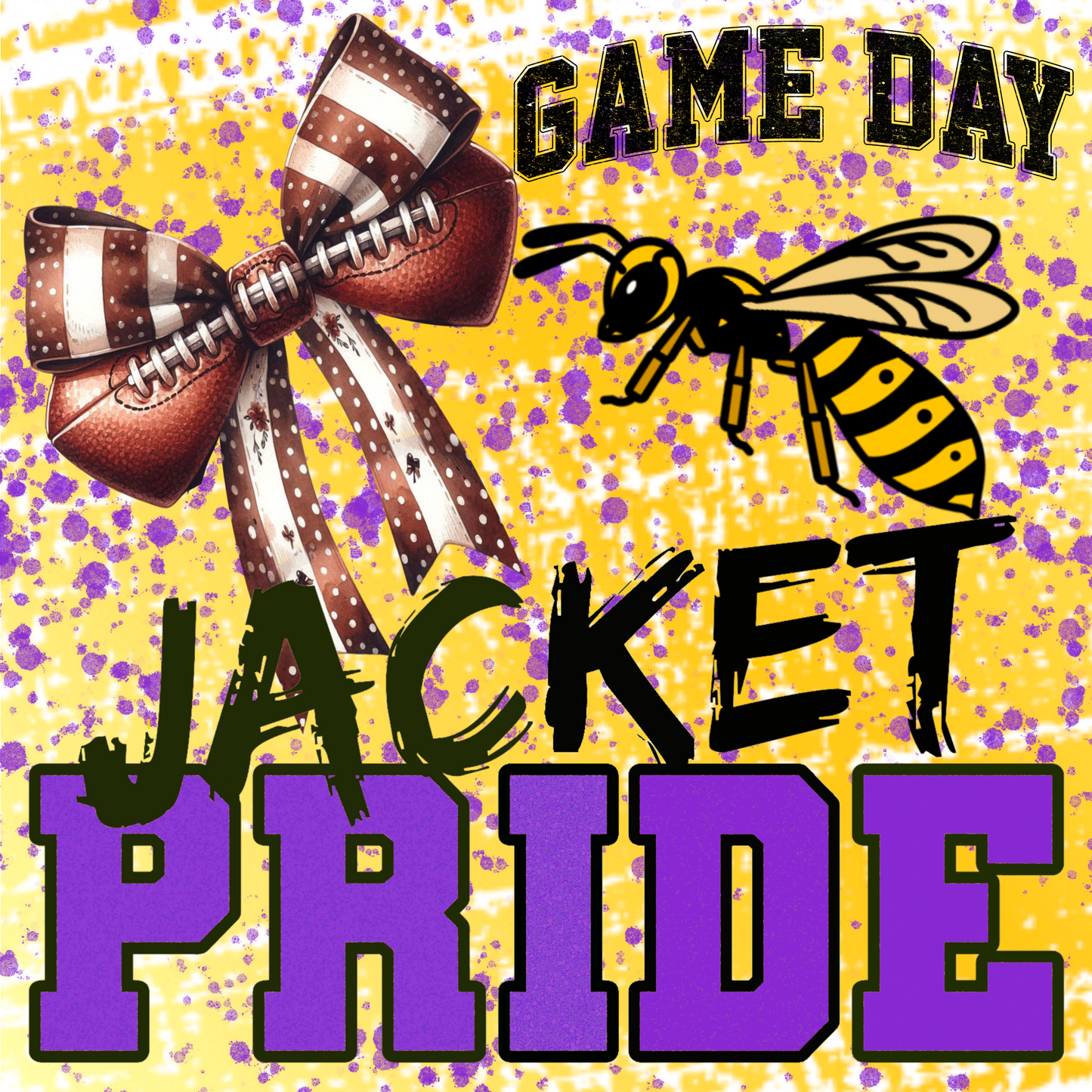 Game Day Wreath – Yellow Jacket Pride Football Door Decor with Purple & Gold Mesh Ribbon, Team Spirit Wreath