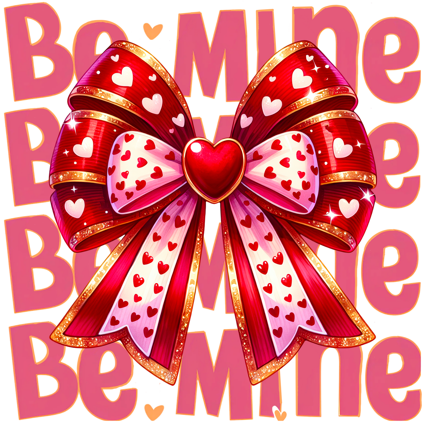 Valentine's Day Be Mine Bow Metal Sign – 10'' Square, Glitter Heart & Ribbon Design