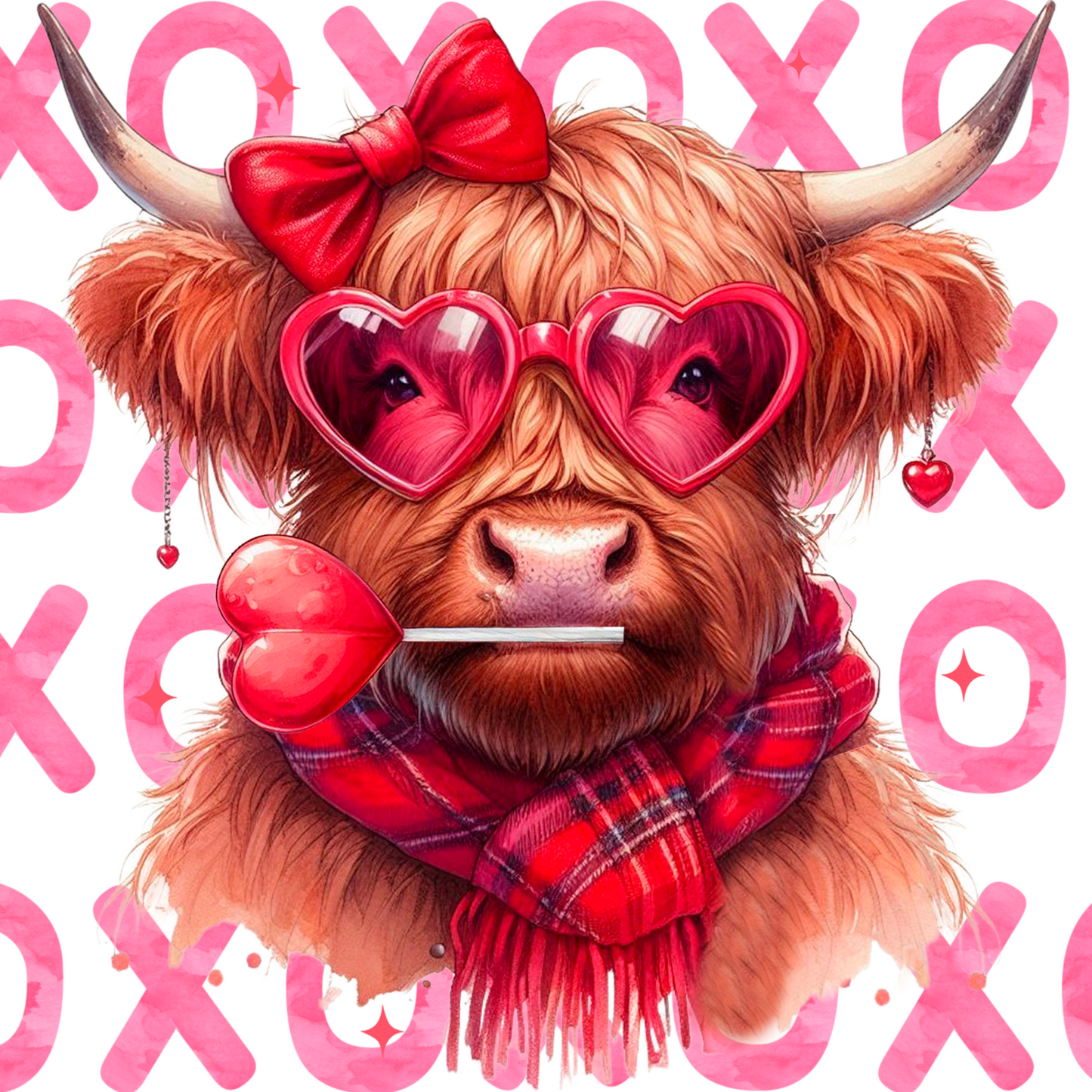 Valentine’s Day Highland Cow Metal Sign – 10'' Square, Heart Sunglasses & Candy Design