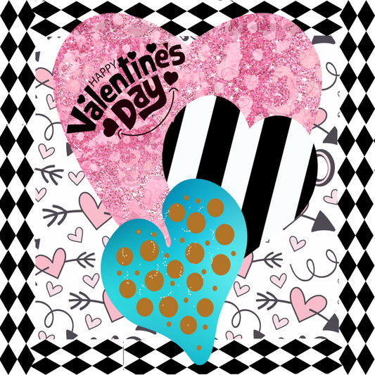 Valentine’s Day Hearts Trio Metal Sign – 10'' Square, Glitter & Pattern Design