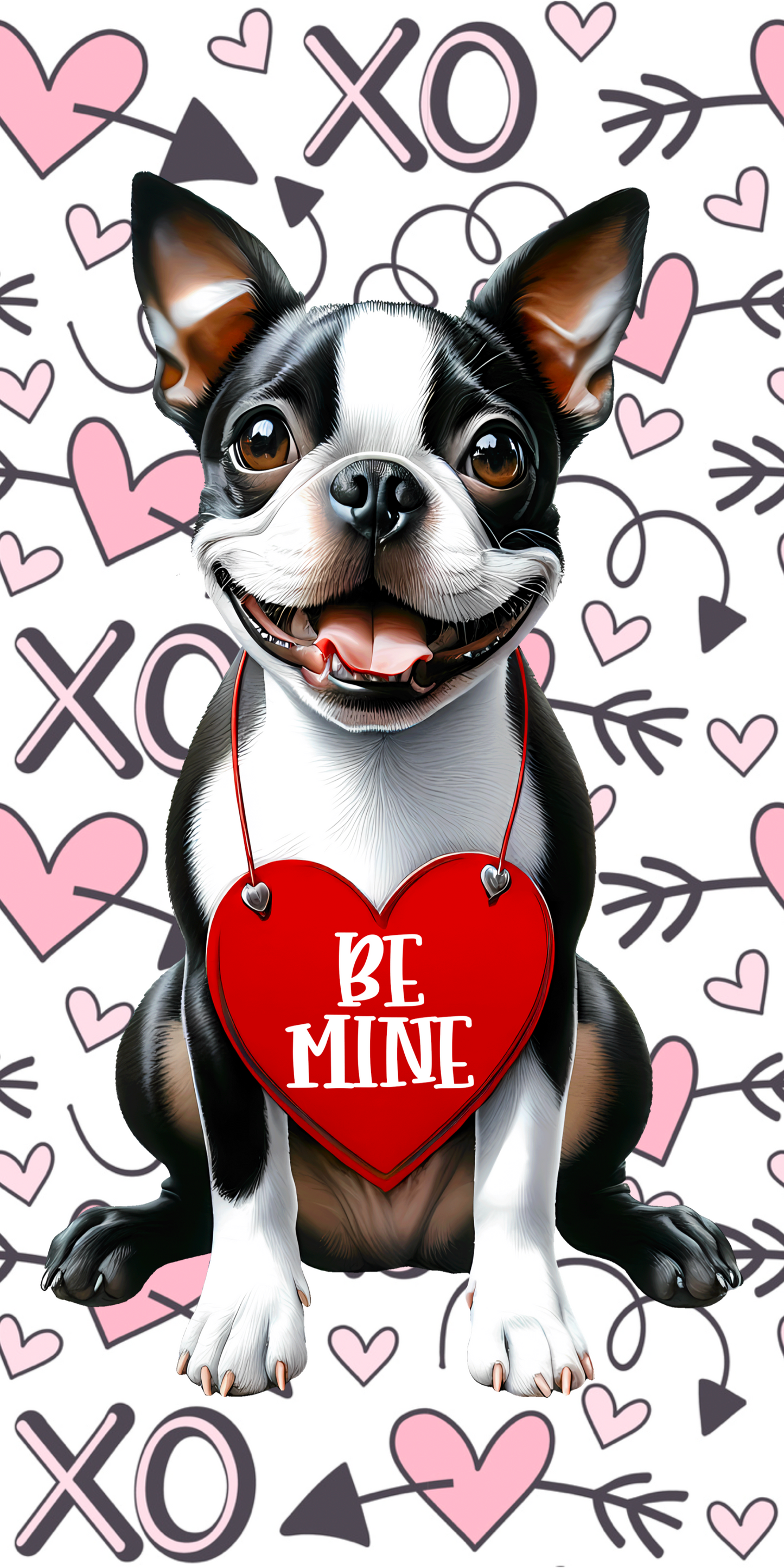 Valentine’s Day Boston Terrier Metal Sign – 6'' x 12'' Vertical, Be Mine Heart Design