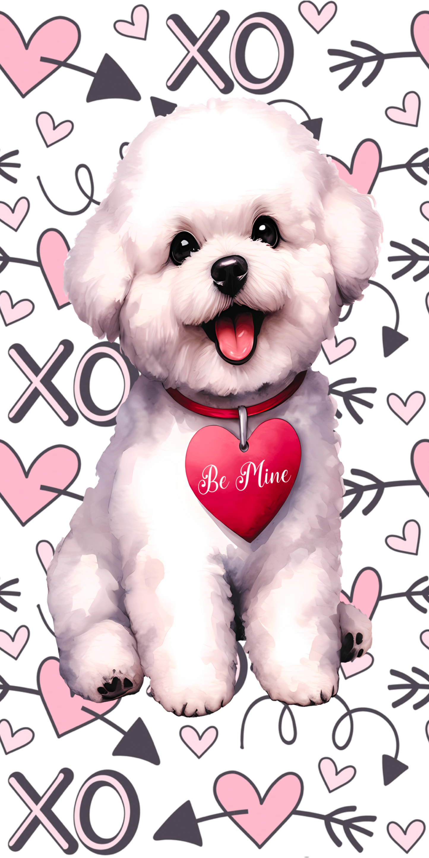 Valentine’s Day Fluffy White Dog Metal Sign – 6'' x 12'' Vertical, Be Mine Heart Design