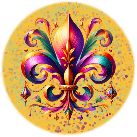 Golden Fleur-de-Lis Mardi Gras Metal Sign - Colorful Carnival Decor in Two Sizes