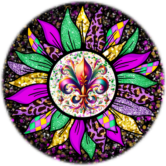 Mardi Gras Sunflower Metal Sign - Glittery Carnival Wall Decor in Two Sizes