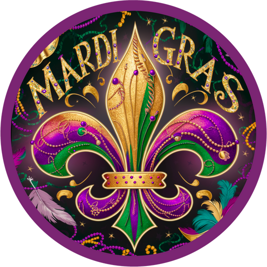 Mardi Gras Fleur-de-Lis Sign - Purple, Gold, and Green Carnival Wall Art