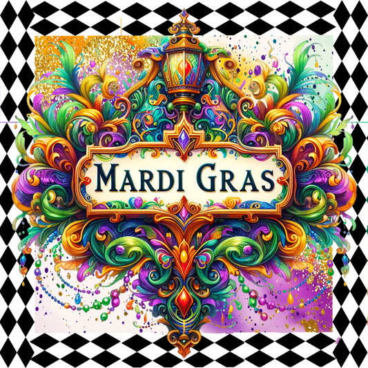 Custom Mardi Gras Lantern Wreath Sign - 10” Square Wall Decor by MilandDil Designs