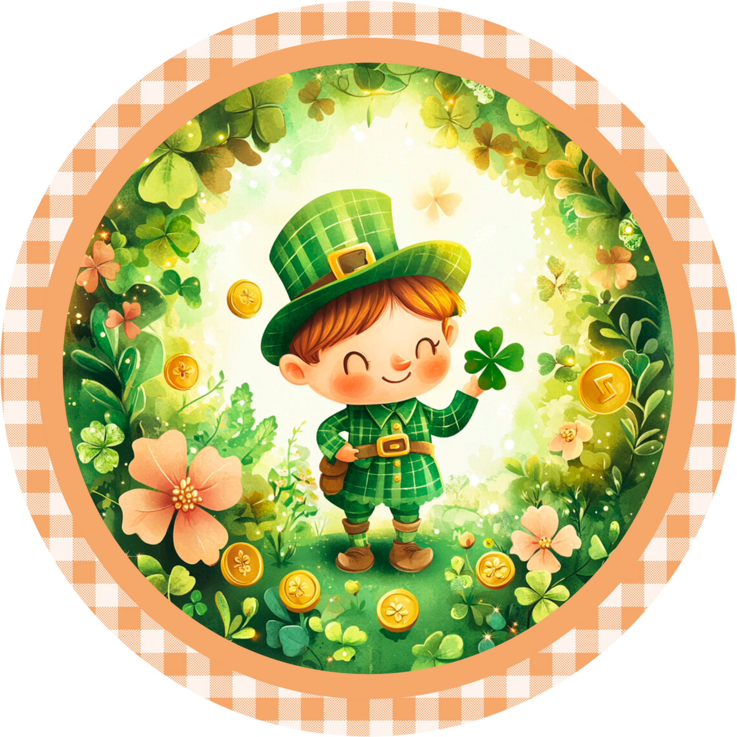 Whimsical Leprechaun Wreath Sign – St. Patrick’s Day Decor – Round Metal Art