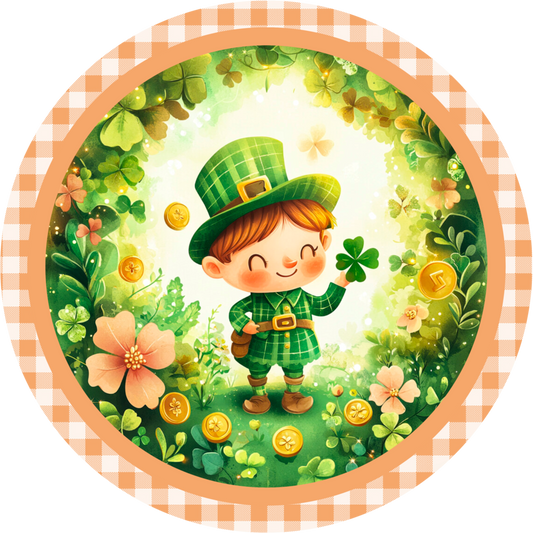 Whimsical Leprechaun Wreath Sign – St. Patrick’s Day Decor – Round Metal Art