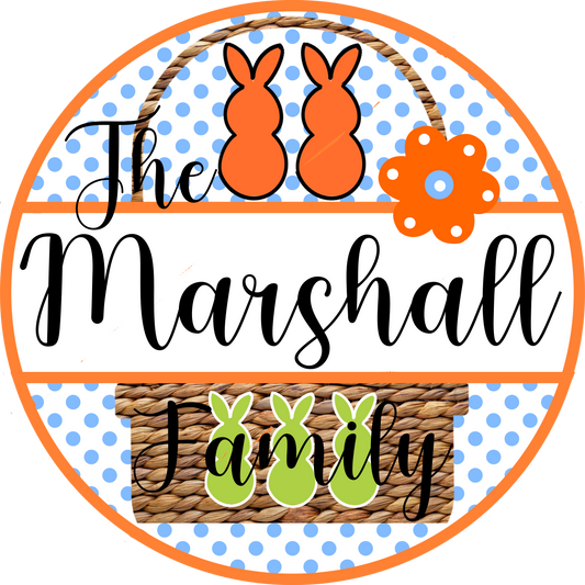 Personalized Easter Family Bunny Basket Sign - Custom Round Sign 10” or 11.75” by MilandDil Designs