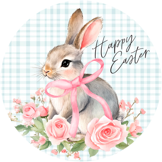 Happy Easter Bunny Round Sign - 10” or 11.75” Easter Decor by MilandDil Designs