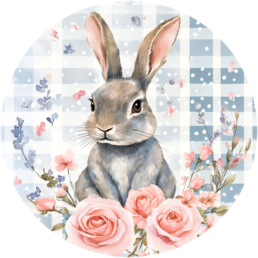 Floral Bunny Round Sign - 10” or 11.75” Easter Decoration by MilandDil Designs