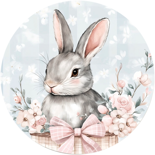 Basket Bunny Round Sign - 10” or 11.75” Easter Decoration by MilandDil Designs